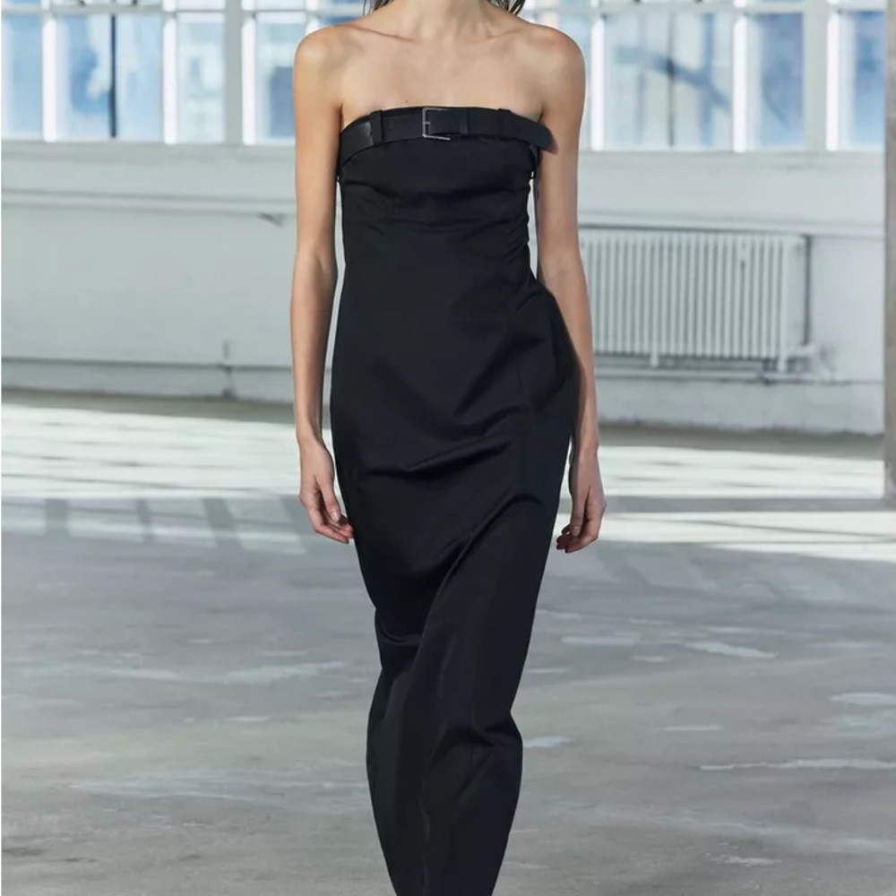 ZARA Black Belted Maxi Dress Medium